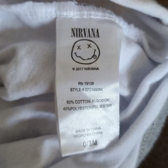 0-3 Months Nirvana Band Baby ONE PIECE T Shirt Tee One Piece Tops Gray White - Picture 6 of 11